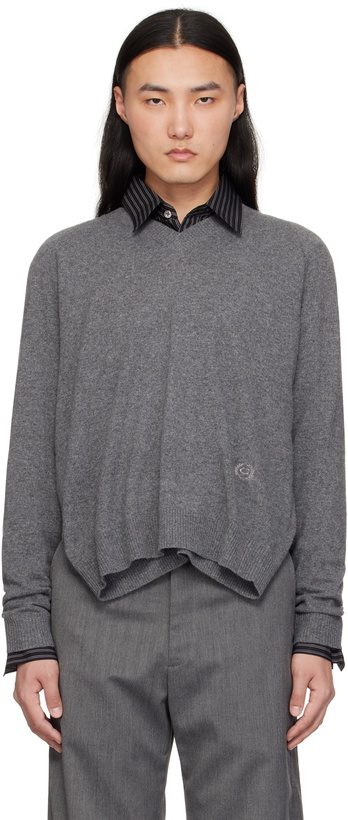 Photo: Commission Gray Double Front V-Neck Sweater