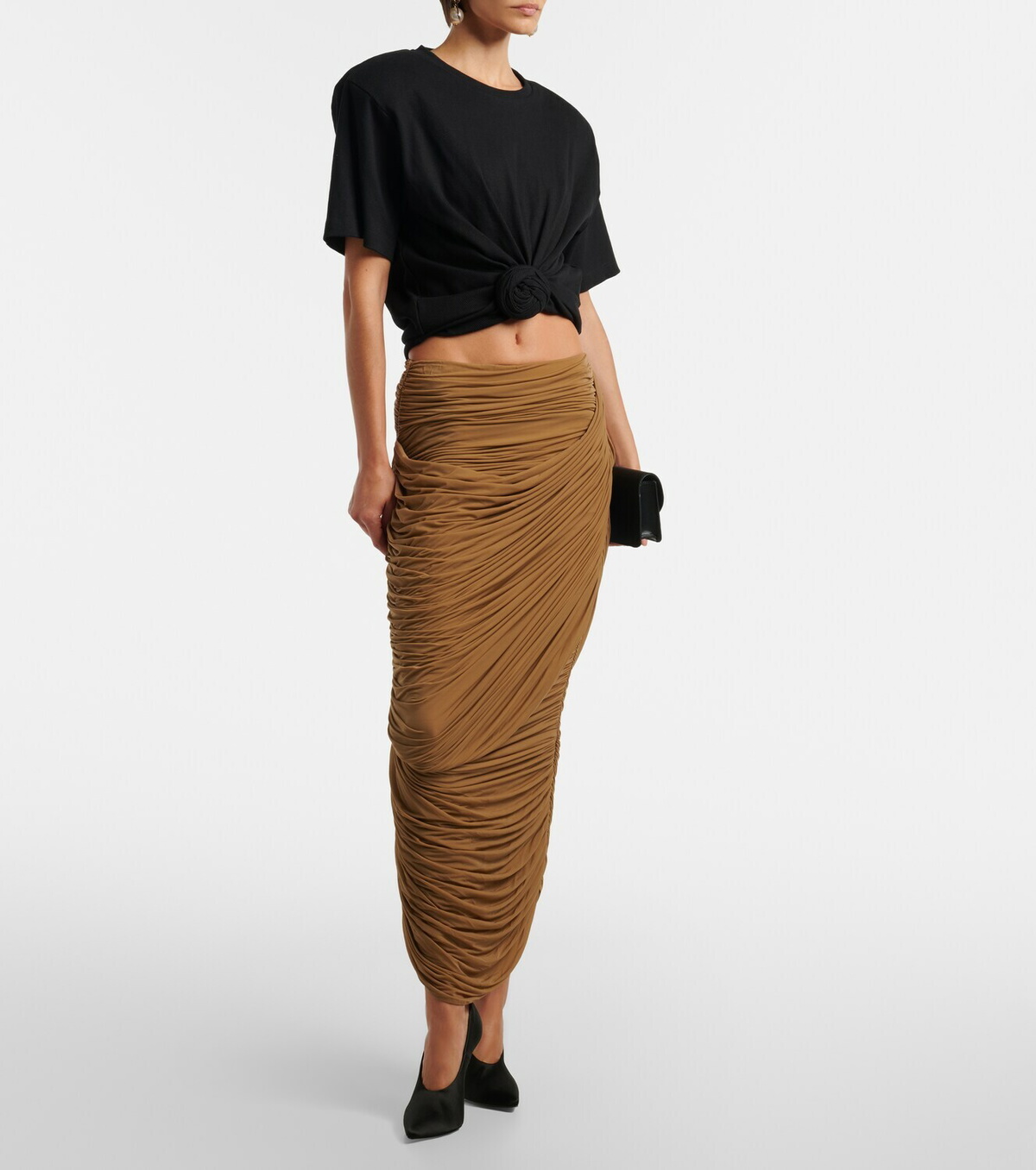 Magda Butrym Draped ruched jersey midi skirt