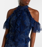 Costarellos Embellished halterneck lace gown