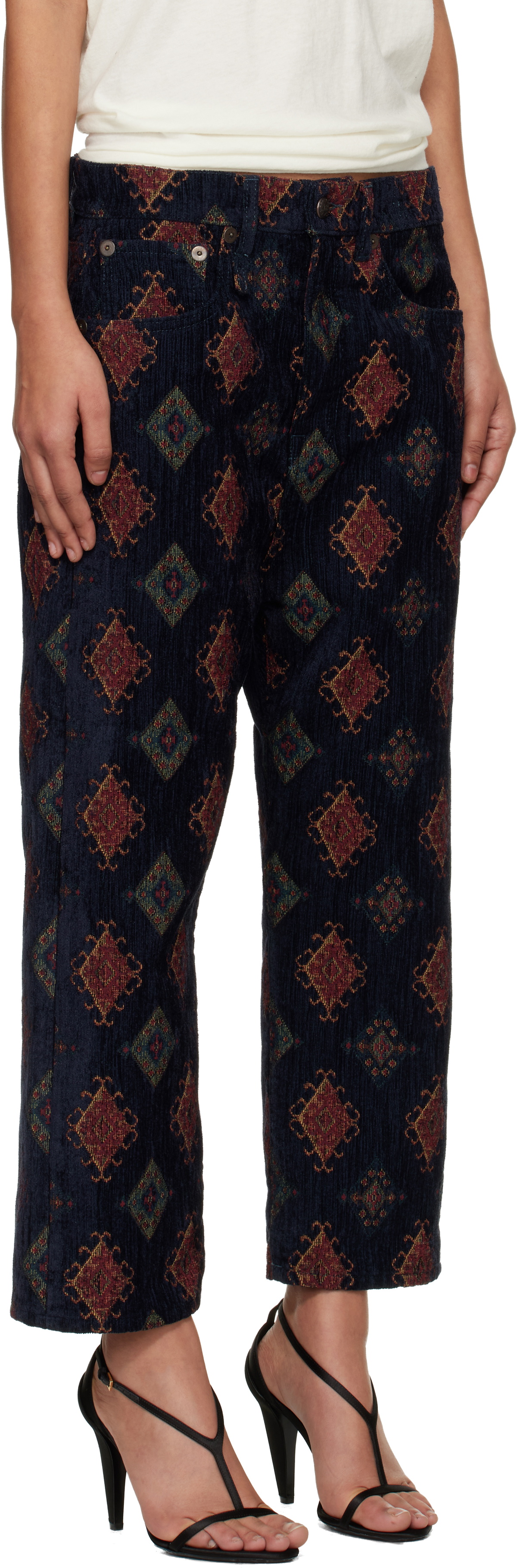 R13 Navy Loose Tailored Drop Trousers