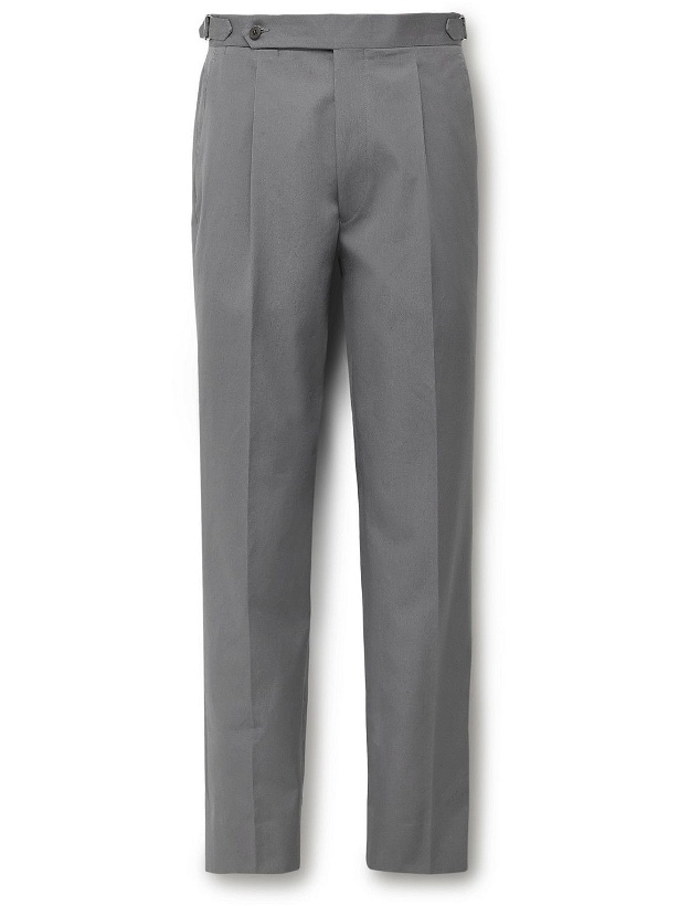 Photo: Stòffa - Tapered Pleated Peached-Cotton Trousers - Gray