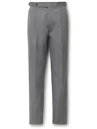 Stòffa - Tapered Pleated Peached-Cotton Trousers - Gray