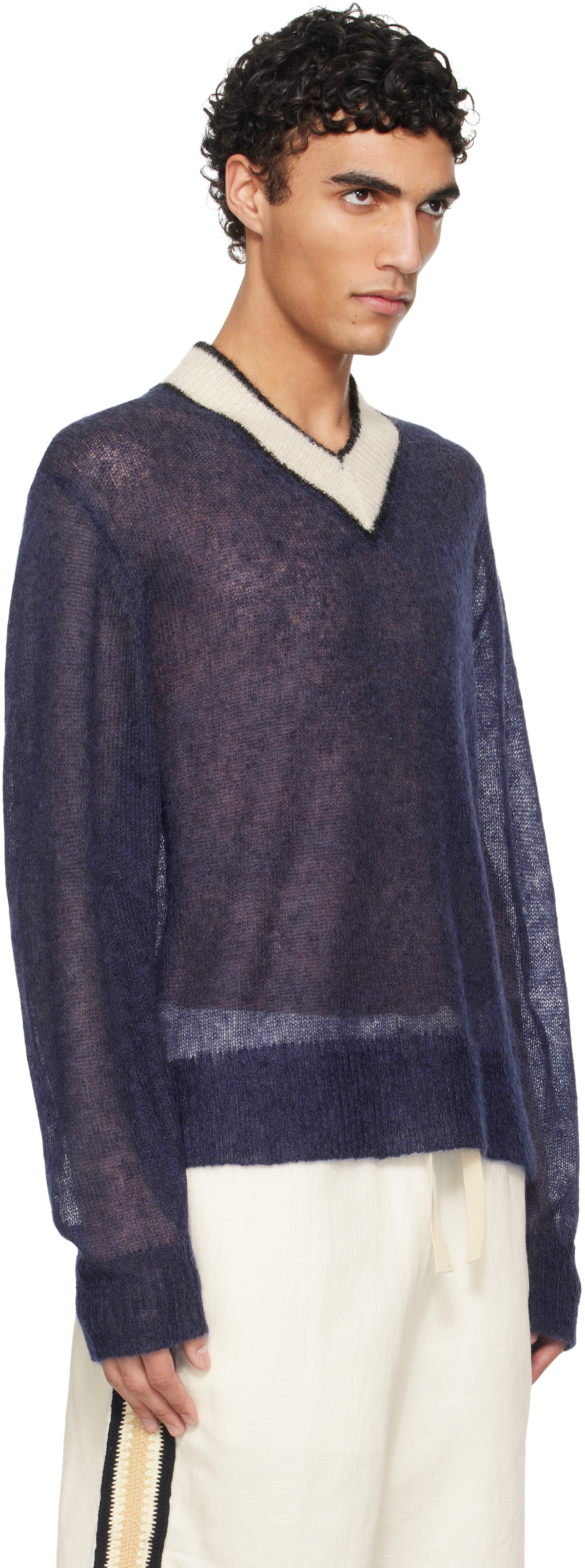 COMMAS Navy Mohair V Neck Sweater
