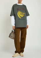 Ganni Printed Drawstring Cotton T-shirt Grey