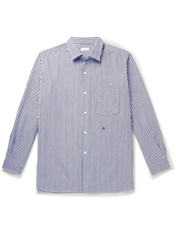 Photo: nanamica - Logo-Embroidered Striped Cotton-Blend Poplin Shirt - Blue