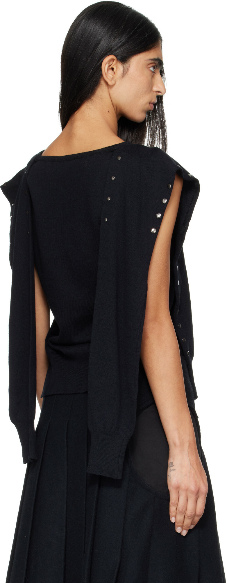 OPEN YY Black Stud Sleeve Layered Cardigan