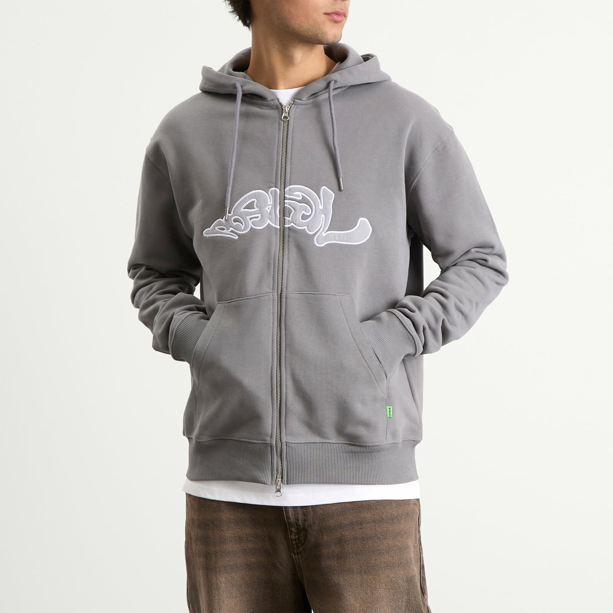 POSTAL Men's Trip Applique Zip Hoodie in Concrete