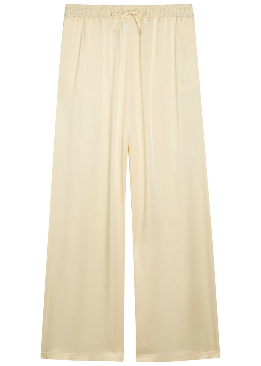 Stella Mccartney Logo-embroidered Satin Trousers Cream
