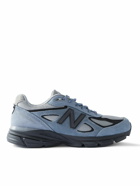 New Balance - 990v4 Leather-Trimmed Suede and Mesh Sneakers - Blue