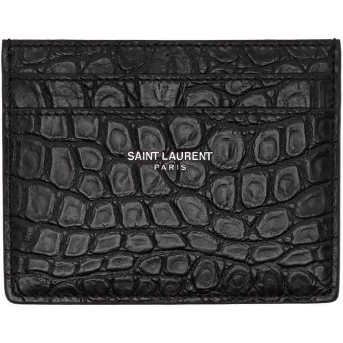 Photo: Saint Laurent Black Croc-Embossed Card Holder 