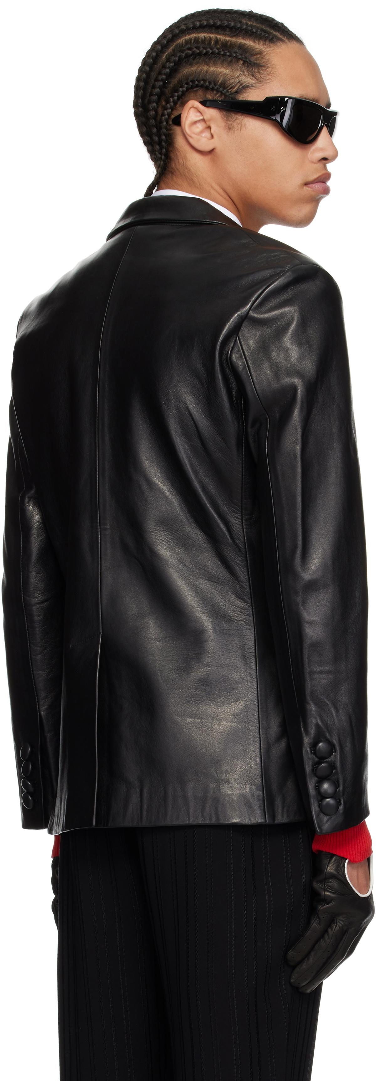 Ernest W. Baker Black Double Breasted Leather Blazer