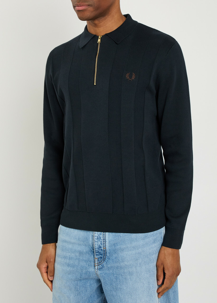 Fred Perry Logo-embroidered Fine-knit Cotton Jumper Navy