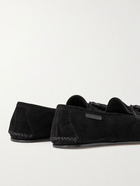 TOM FORD - Berwick Leather-Trimmed Tassled Suede Loafers - Black