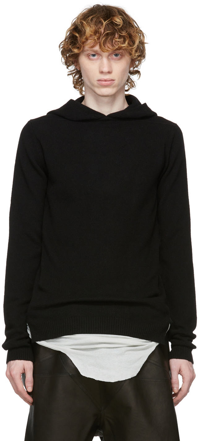 Rick Owens Black Cashmere Knit Hoodie