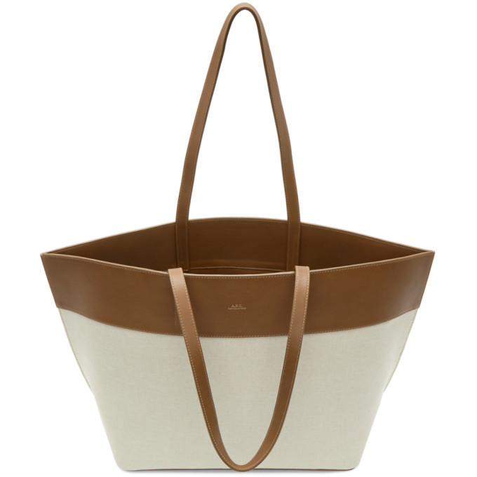 A.P.C. Brown and Off White Totally Tote A.P.C