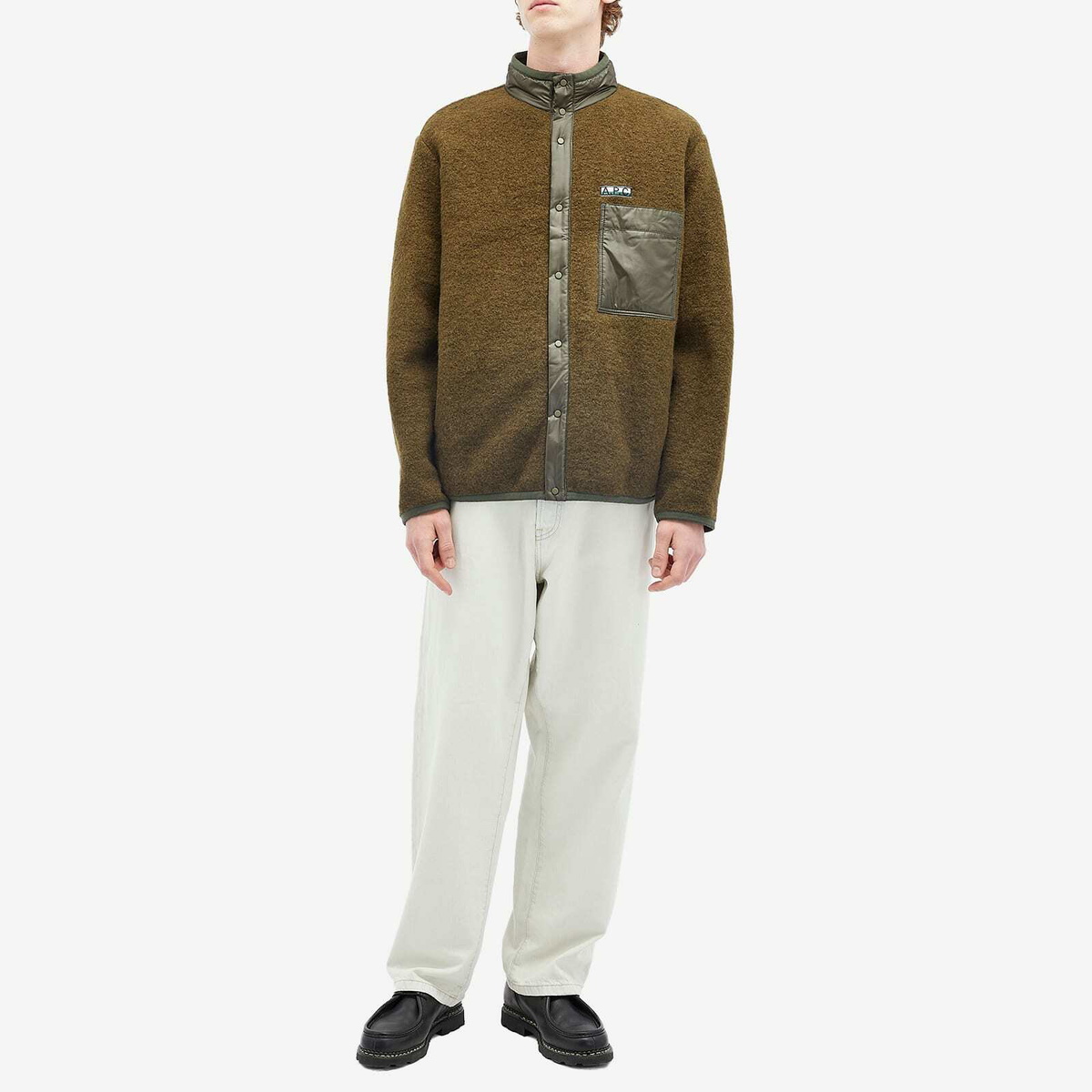 A.P.C. Men's Ewan Wool Fleece Jacket in Military Khaki A.P.C.