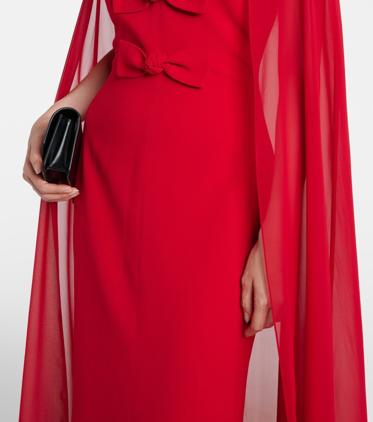Elie Saab Bow-detail caped silk-blend gown