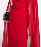 Elie Saab Bow-detail caped silk-blend gown