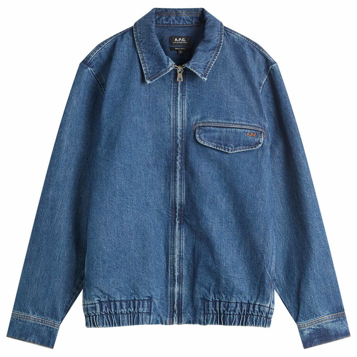 Photo: A.P.C. Men's Fabrizio Zipped Denim Jacket in Washed Indigo
