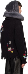 doublet Black Darning Cutoff Drivers Cardigan