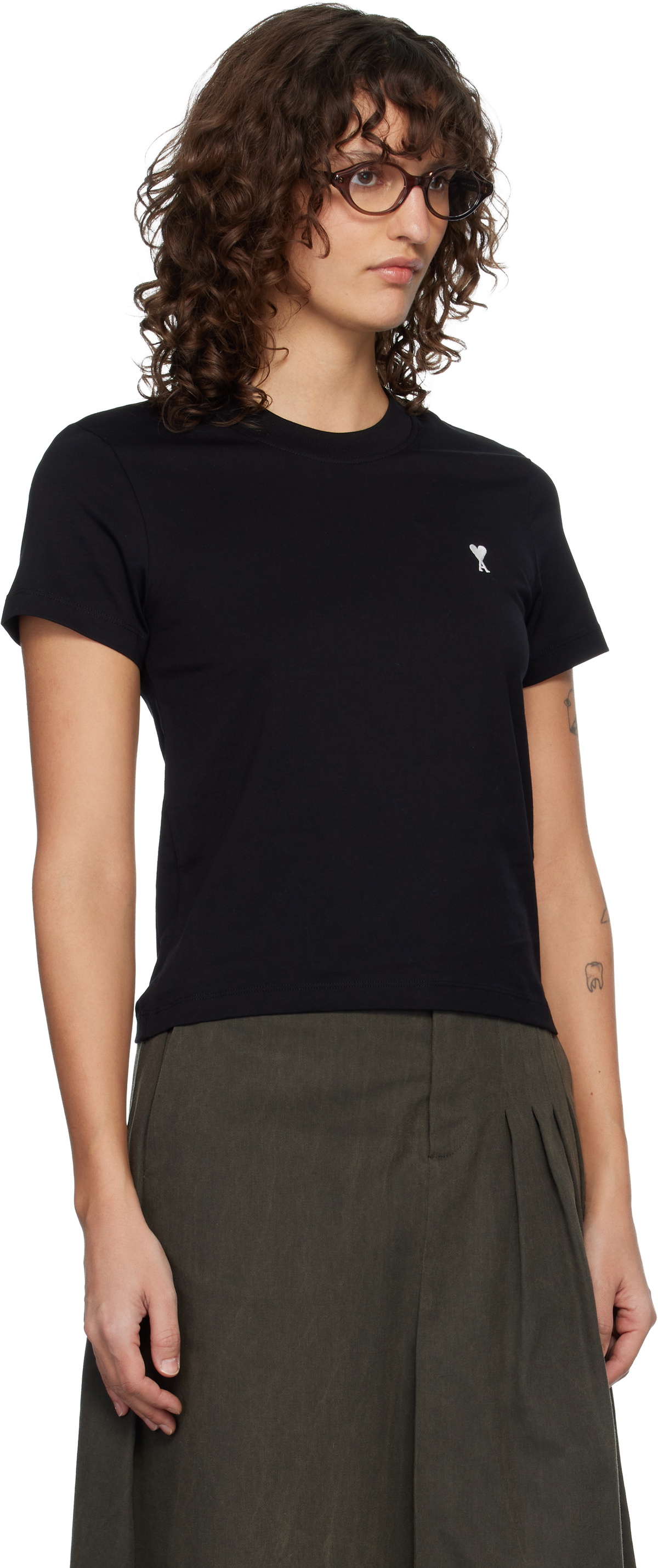 AMI Paris Black Ami de Coeur Cropped T-shirt