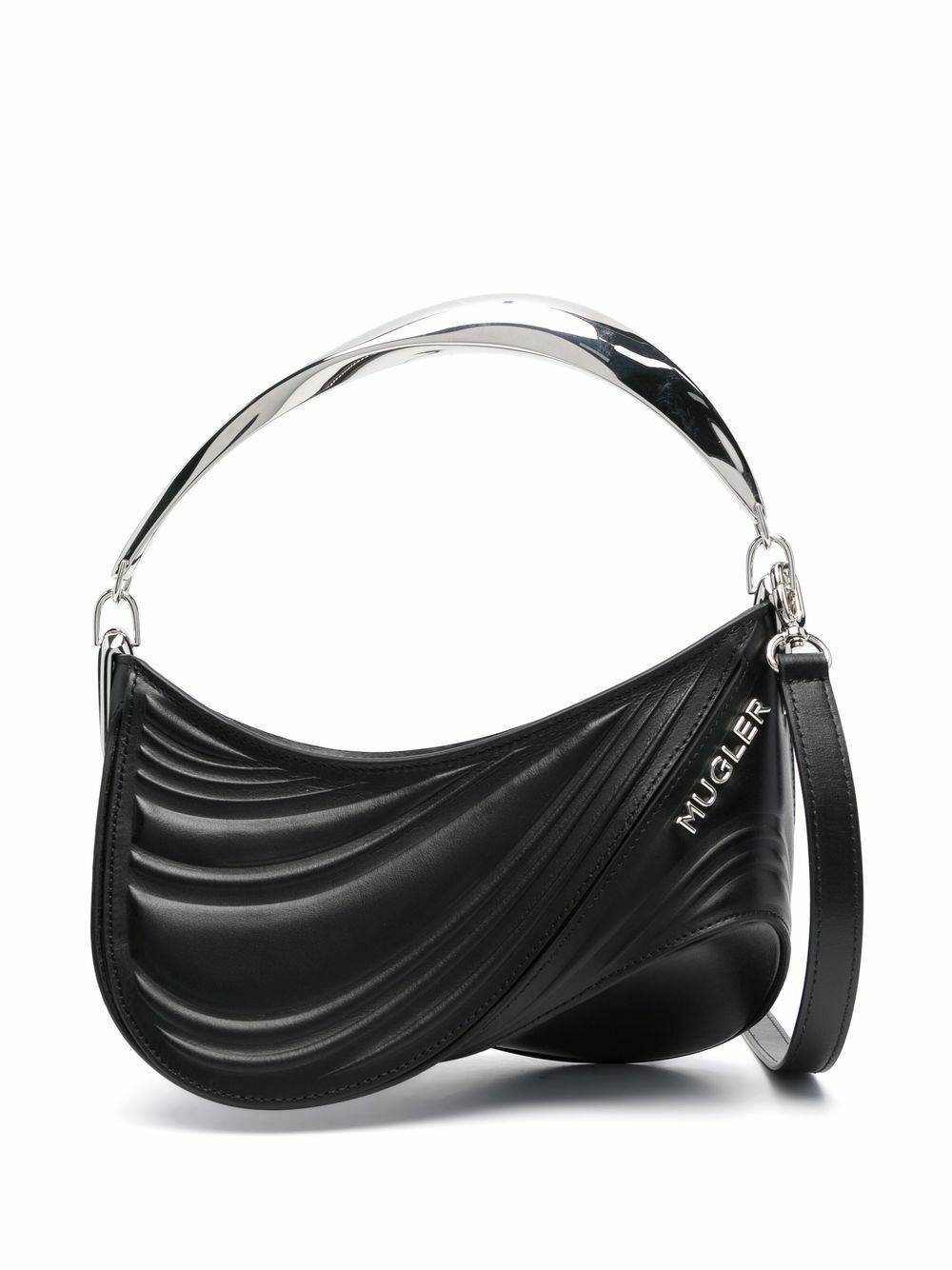 Mugler Black Spiral Curve 01 Leather Shoulder Bag