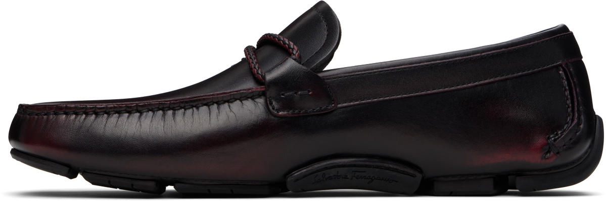 Salvatore Ferragamo Burgundy Leather Loafers with Gancini ornament Ferragamo Burgundy Gancini Ornament Driver Loafers Salvatore  main image 3