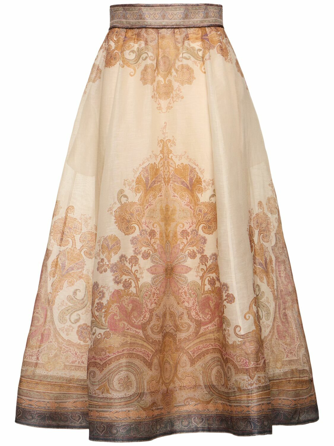 ZIMMERMANN Illustration Printed Organza Midi Skirt Zimmermann