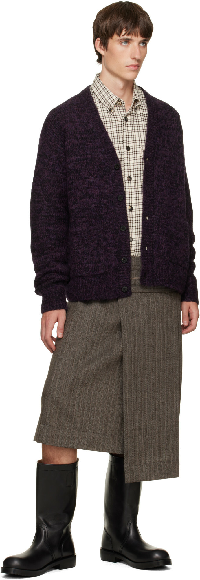 Dries Van Noten Taupe Pleated Wool Kilt