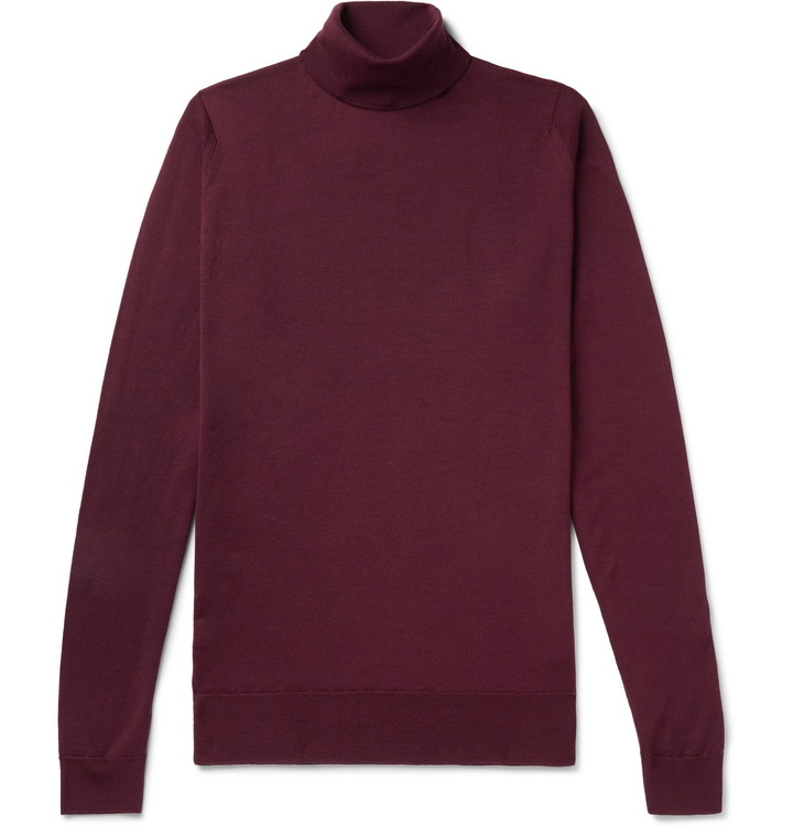 Photo: John Smedley - Cherwell Merino Wool Rollneck Sweater - Burgundy