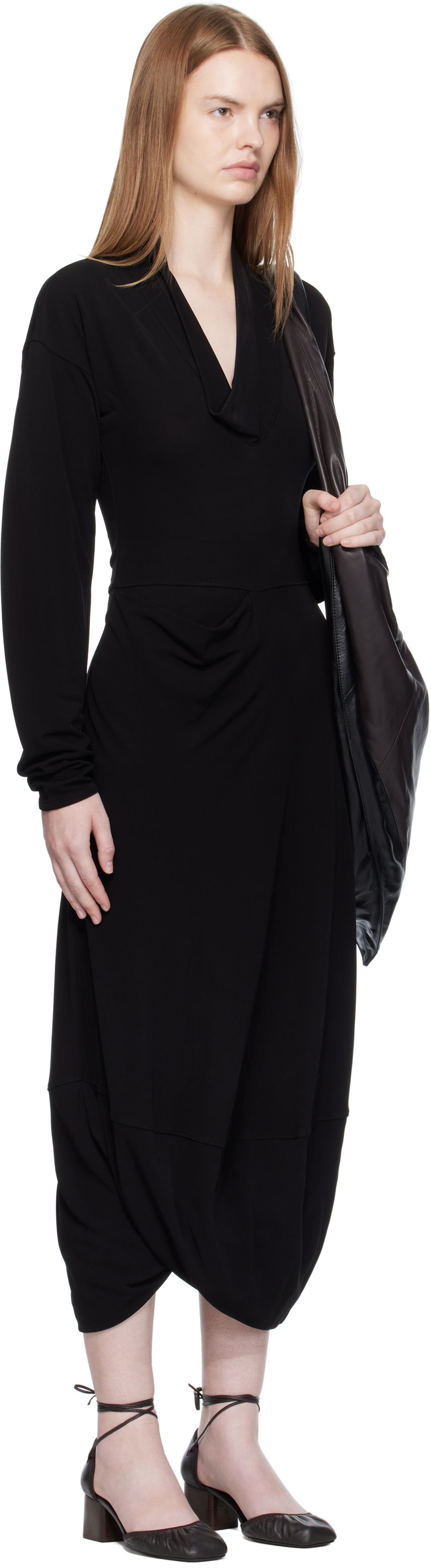 LEMAIRE Black V Neck Maxi Dress