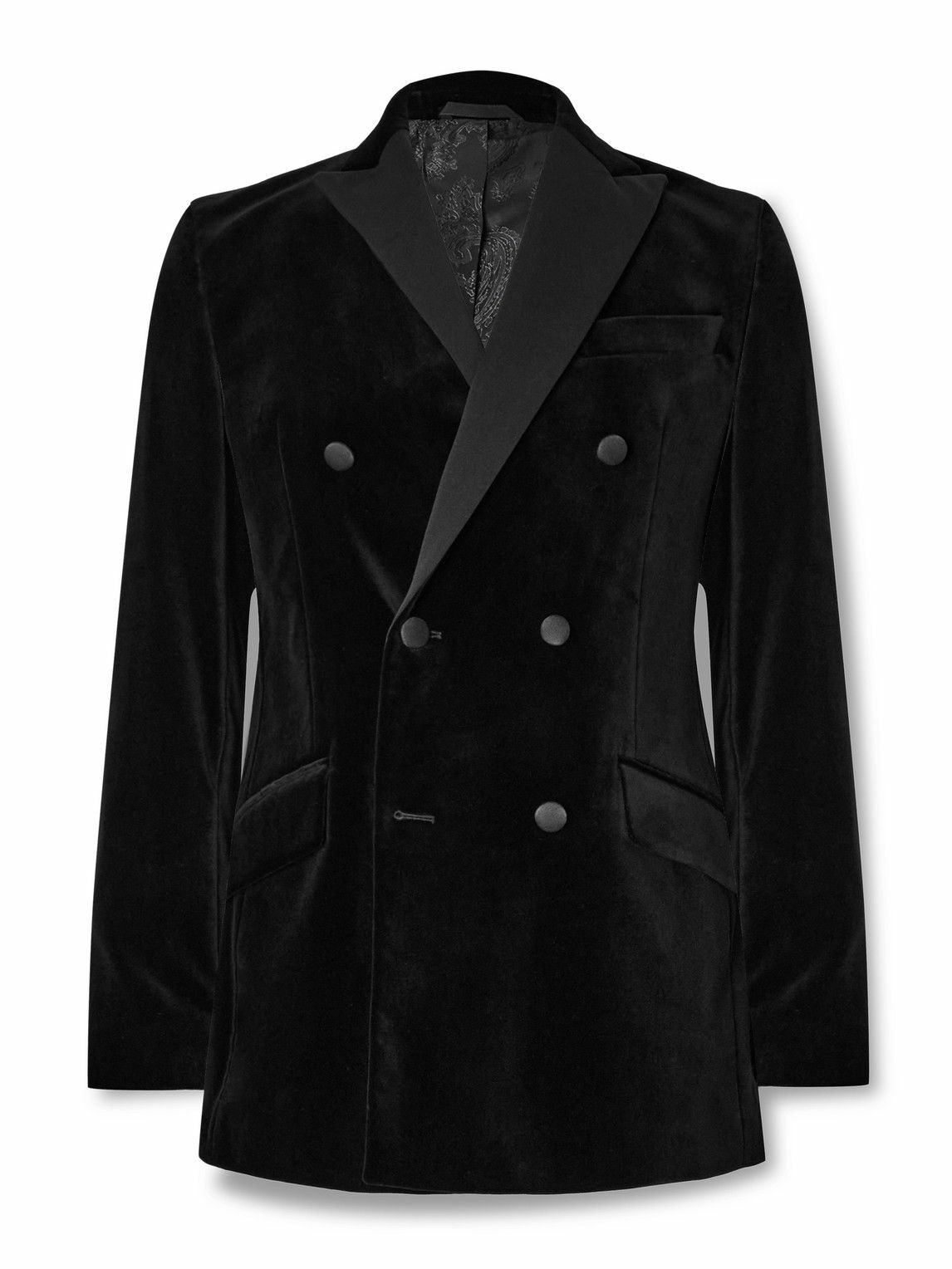 Favourbrook - Slim-Fit Double-Breasted Cotton-Velvet Tuxedo Jacket - Black