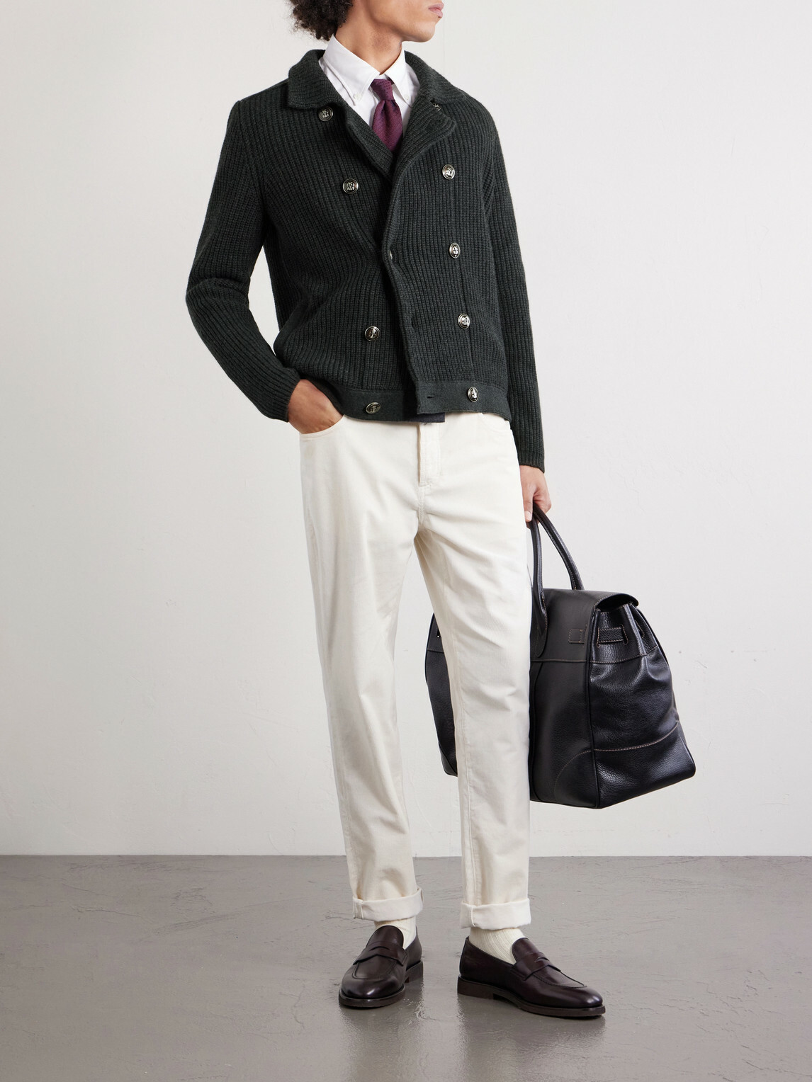 Brunello Cucinelli - Double-Breasted Ribbed Cashmere Cardigan - Gray