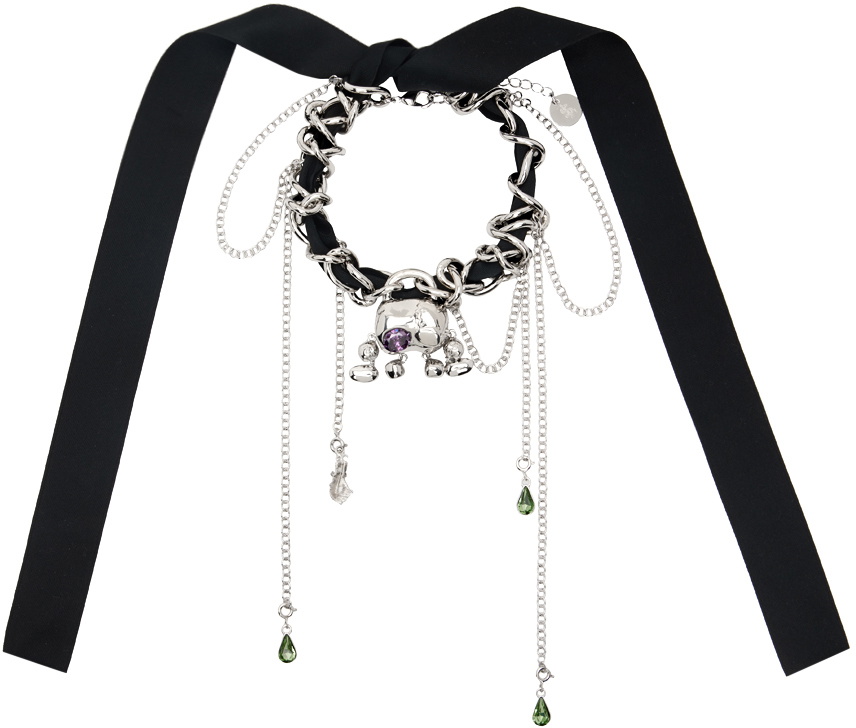 VeniceW Silver PaperGod + Busy Chain Necklace VeniceW