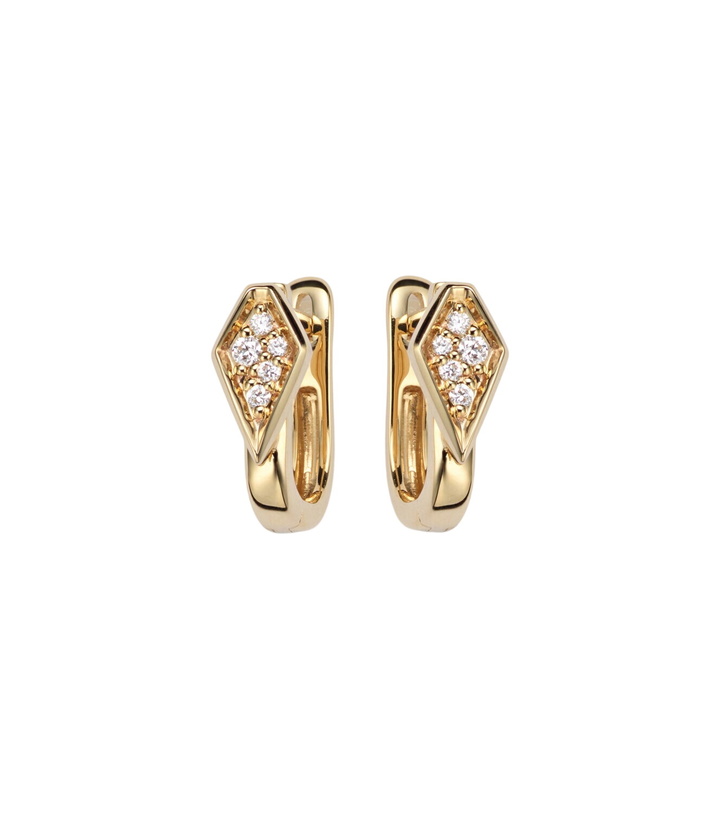 Photo: Stone and Strand Knife Edge Kite 14kt gold huggie earrings with diamonds