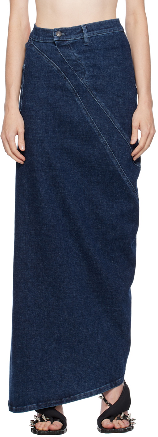Vintage Light Denim Button Down A Line Maxi Skirt Classic Blue - /XL