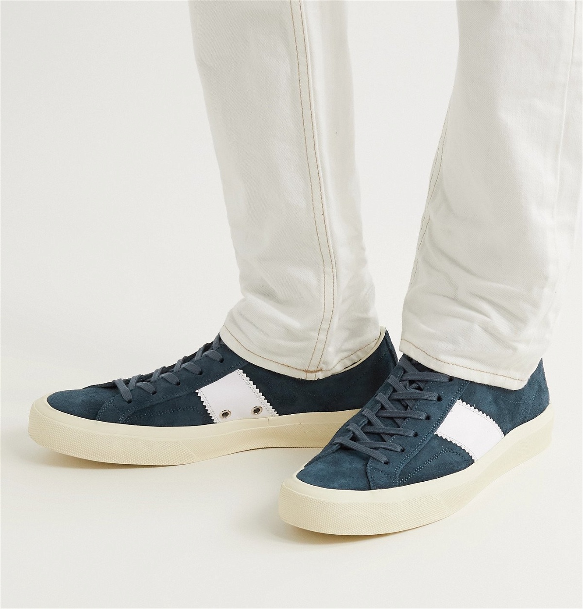 TOM FORD - Cambridge Leather-Trimmed Suede Sneakers - Blue TOM FORD