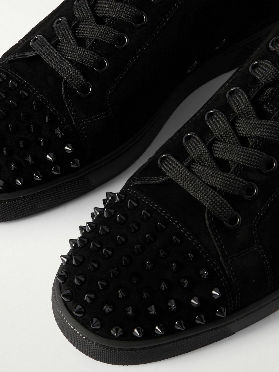 Christian Louboutin - Louis Junior Spikes Cap-Toe Suede Sneakers - Black