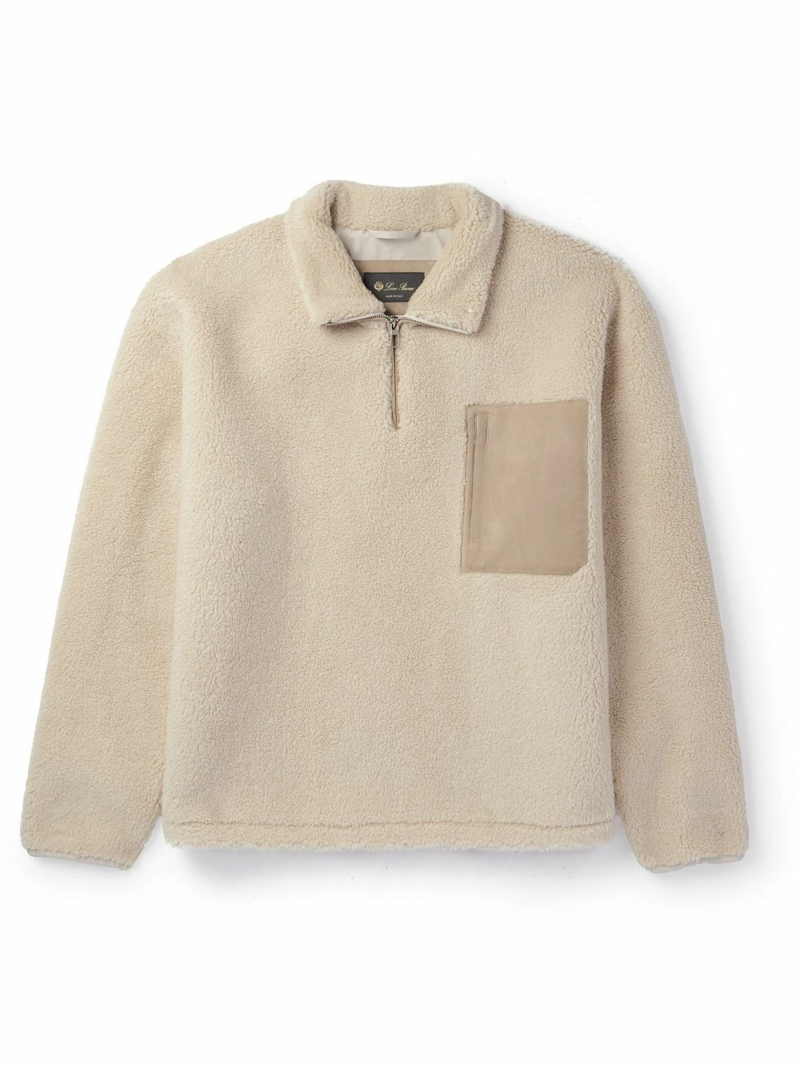 Photo: Loro Piana - Suede-Trimmed Cashmere and Silk-Blend Fleece Half-Zip Sweater - Neutrals