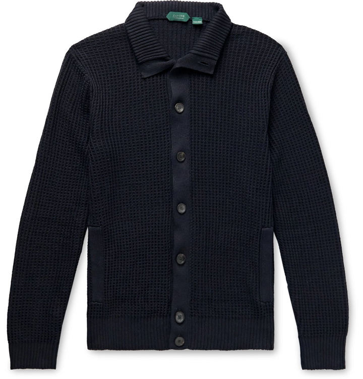 Photo: Incotex - Chioto Slim-Fit Waffle-Knit Linen and Cotton-Blend Cardigan - Blue