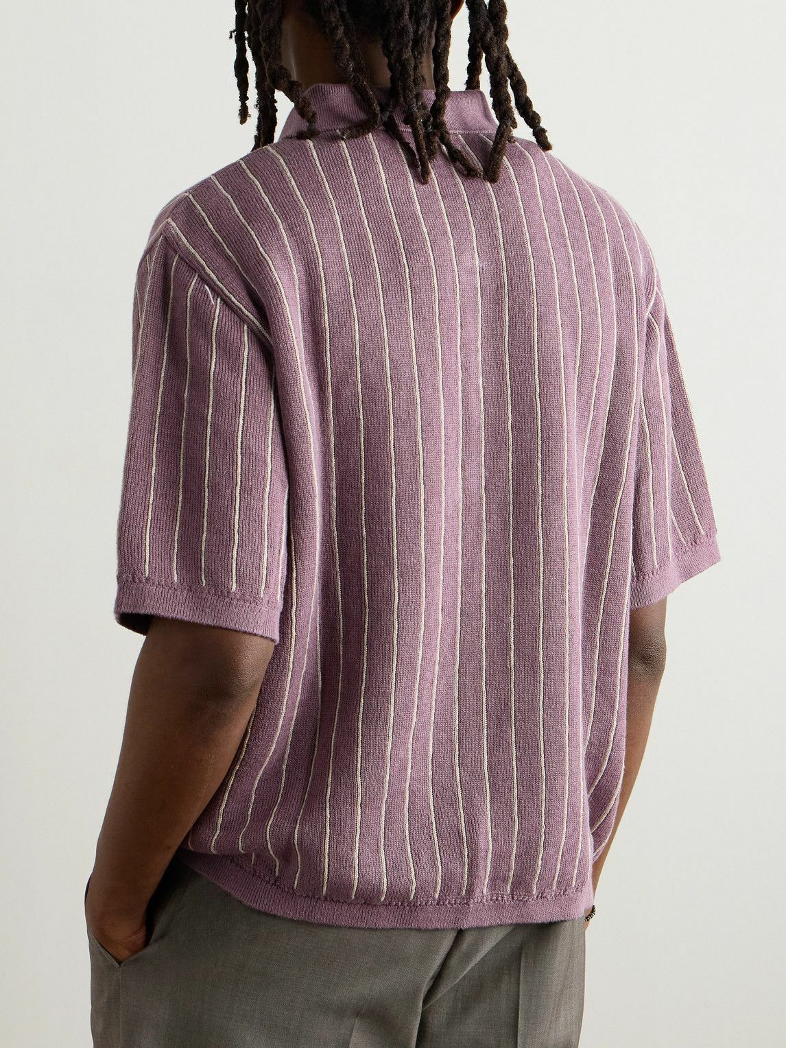 A Kind Of Guise - Mahua Striped Linen and Cotton-Blend Polo Shirt - Purple