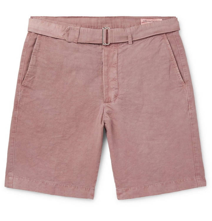 Photo: Officine Generale - Julian Slim-Fit Garment-Dyed Cotton-Blend Shorts - Pink