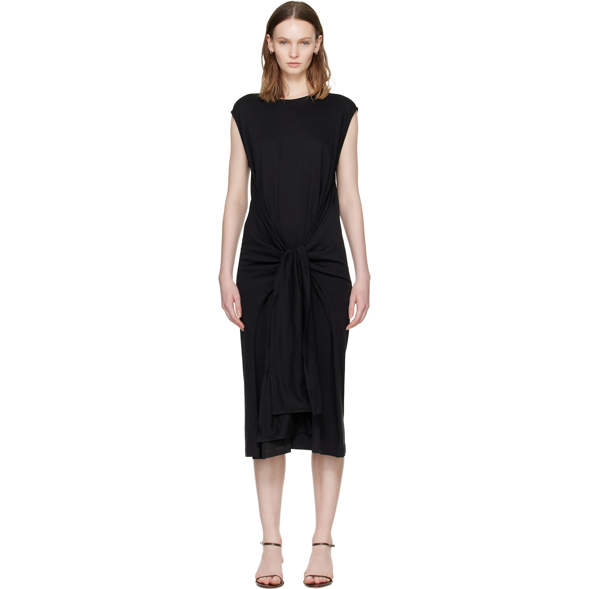 TOTEME Black Tie-Waist Jersey Midi Dress
