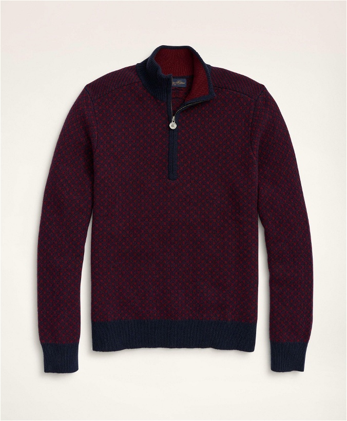 Photo: Brooks Brothers Men's Wool Nordic Half-Zip Sweater | Burgundy/Navy