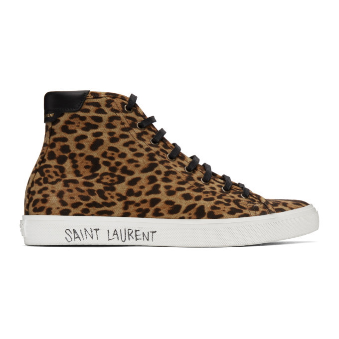 Photo: Saint Laurent Tan and Brown Leopard Malibu Mid-Top Sneakers
