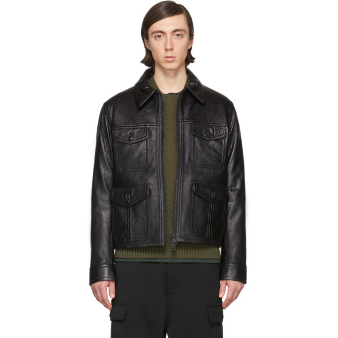 AMI Alexandre Mattiussi Black Leather Blouson Jacket