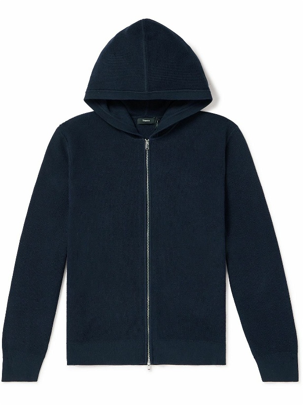 Photo: Theory - Myhlo Waffle-Knit Cotton-Blend Zip-Up Hoodie - Blue