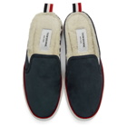 Thom Browne Navy Shearling Slip-On Sneakers