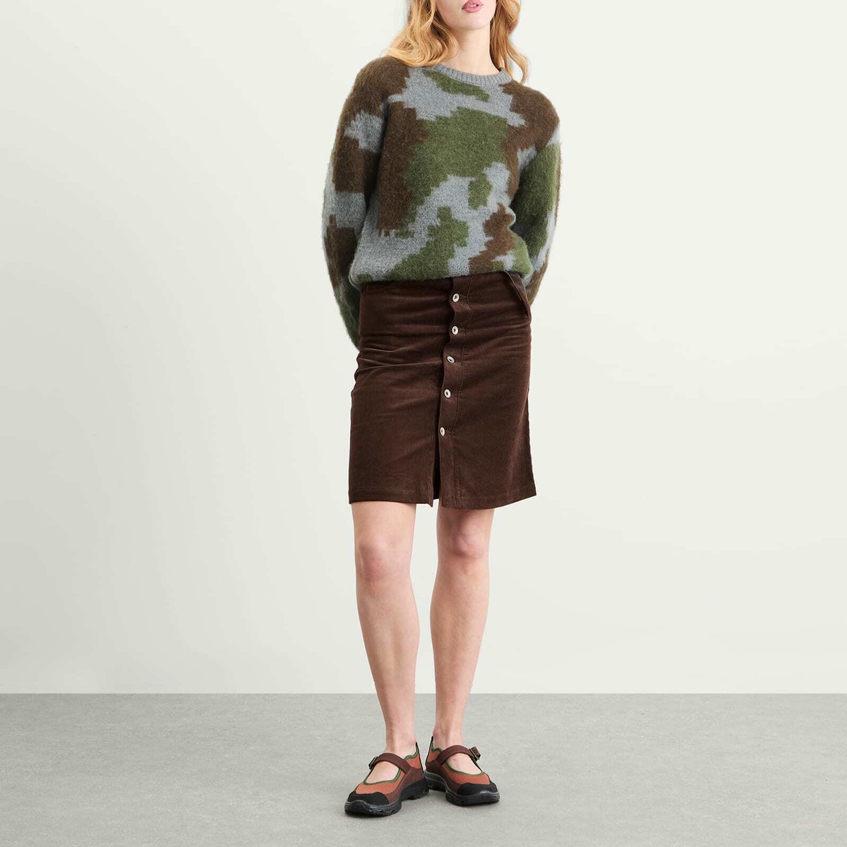Gramicci Women's Button Down Midi Skirt in Deep Brown
