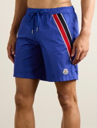 Moncler - Straight-Leg Mid-Length Logo-Appliquéd Striped Recycled Swim Shorts - Blue